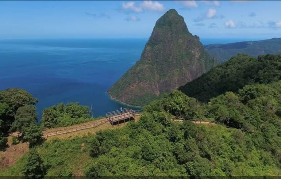 Viewing platform overlooking Gros Piton and the sea